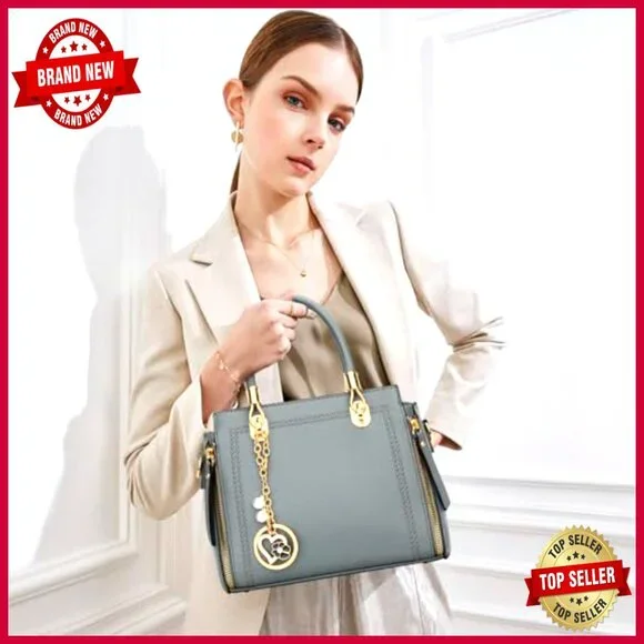 Vegan Leather Satchel Purse with Top Handle and Adjustable Crossbody Strap - Picture 2 of 7